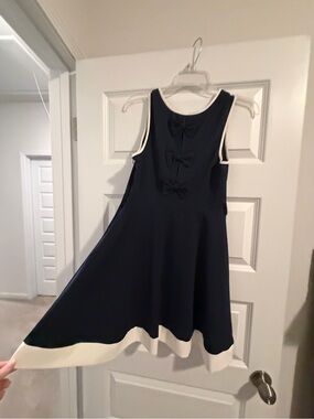 Sunny Girl Navy Dress with White Trim and Bows